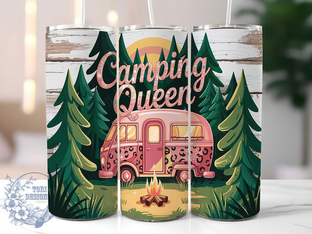 Pink Camping Queen Adventure Tumbler, Pink Camper Wrap, Glamper Tumbler Design, 20oz Sublimation Wrap, Outdoor Adventure Tumbler, Camper Van Tumbler, Travel Lover Tumbler Sublimation ToriDesigns 