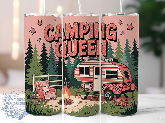 Pink Camping Queen Adventure Tumbler, Pink Camper Wrap, Glamper Tumbler Design, 20oz Sublimation Wrap, Outdoor Adventure Tumbler, Camper Van Tumbler, Travel Lover Tumbler Sublimation ToriDesigns 