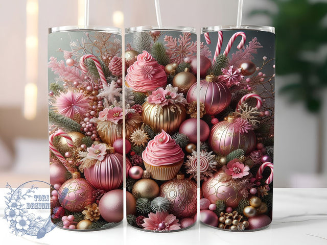Pink Candy Cane Christmas Tumbler, Christmas Holiday Wrap, 20oz Tumbler Sublimation, Cute Pink Winter Design, Festive Candy Cane Sublimation, Cozy Holiday Tumbler, Seasonal Christmas Wrap Sublimation ToriDesigns 