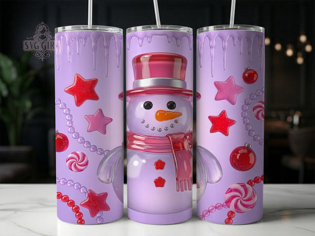 Pink Candy Snowman 20oz Tumbler, Pink Candy Snowman, Candy Snowman, Pink Snowman, Snowman Tumbler, 20oz Tumbler Wrap, Pink Candy Tumbler, Pink Snowman PNG Sublimation SvggirlplusArt 