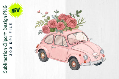 Pink Car with Roses Sublimation Clipart Sublimation Regulrcrative 