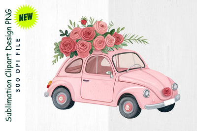 Pink Car with Roses Sublimation Clipart Sublimation Regulrcrative 