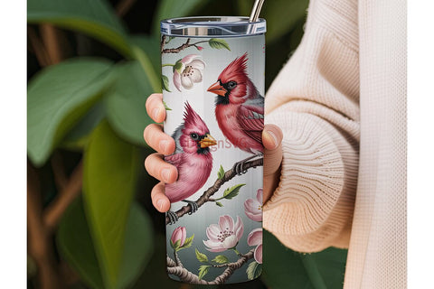 Pink Cardinal Tumbler Wrap Sublimation DesignSVG 