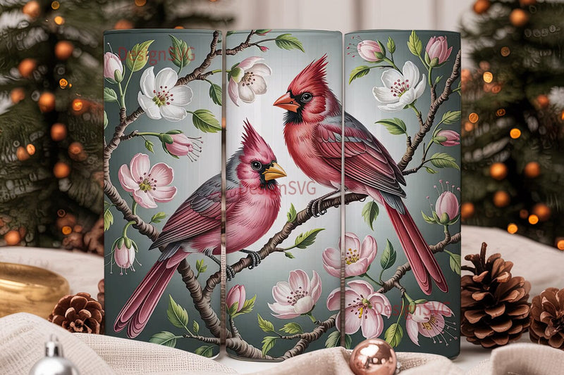 Pink Cardinal Tumbler Wrap Sublimation DesignSVG 