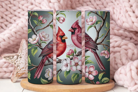 Pink Cardinal Tumbler Wrap Sublimation DesignSVG 