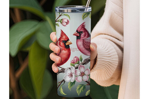 Pink Cardinal Tumbler Wrap Sublimation DesignSVG 