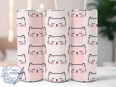 Pink Cat Face Pattern 20oz Tumbler, Pink Theme, Cat Face Motif, Pattern Design, Cute Style, Whimsical Charm, Skinny Tumbler, Sublimation PNG Sublimation ToriDesigns 