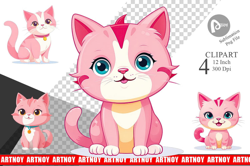 Pink Cat Valentine Clipart Sublimation artnoy 