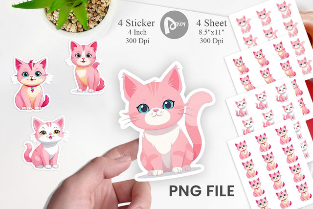 Pink Cat Valentine Sticker Sublimation artnoy 