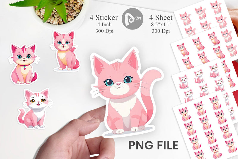 Pink Cat Valentine Sticker Sublimation artnoy 