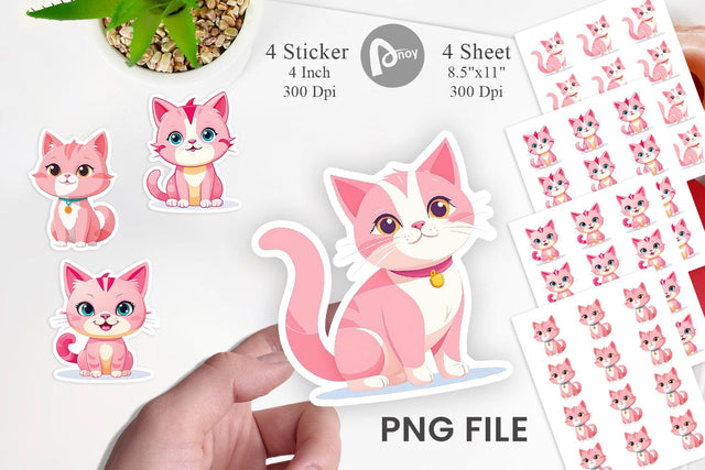 Pink Cat Valentine Sticker Sublimation artnoy 