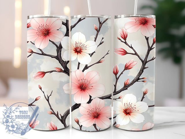 Pink Cherry Blossom 20oz Tumbler Wrap, Pink Floral Design, Seamless Flower Tumbler, 20oz Sublimation Drinkware, Spring Gift for Her, Floral Pattern Tumbler, Cute Cherry Blossom Decor Sublimation ToriDesigns 