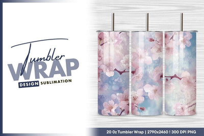 Pink cherry blossom floral pastel background tumbler png Sublimation Regulrcrative 