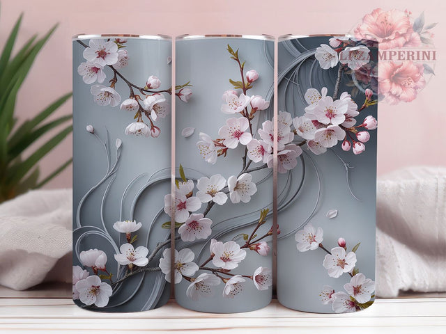 Pink Cherry Blossom Tumbler, Pink Floral Wrap, Seamless Flower Pattern, Sublimation Cup, 20oz Skinny Tumbler, Spring Drinkware, Elegant Design Sublimation Li Zamperini 