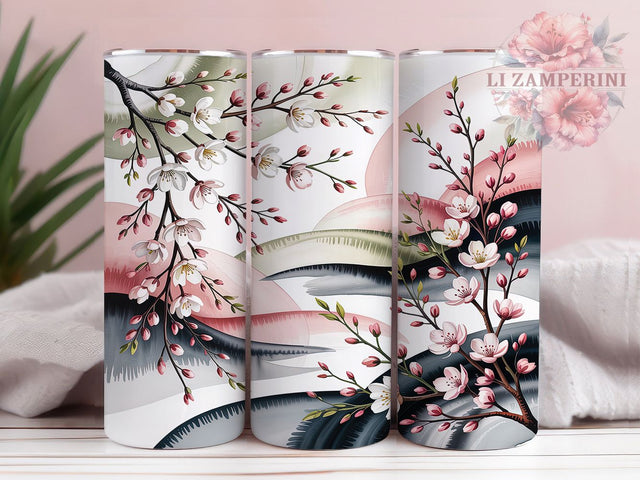 Pink Cherry Blossom Tumbler, Pink Floral Wrap, Seamless Flower Pattern, Sublimation Cup, 20oz Skinny Tumbler, Spring Drinkware, Elegant Design Sublimation Li Zamperini 