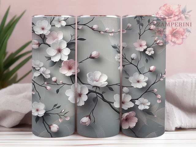 Pink Cherry Blossom Tumbler, Pink Floral Wrap, Seamless Flower Pattern, Sublimation Cup, 20oz Skinny Tumbler, Spring Drinkware, Elegant Design Sublimation Li Zamperini 