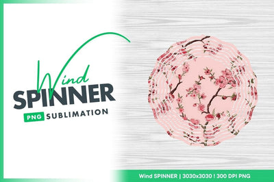 Pink Cherry Blossom Wind Spinner Round Png Design on Wood Grain Background Sublimation Regulrcrative 