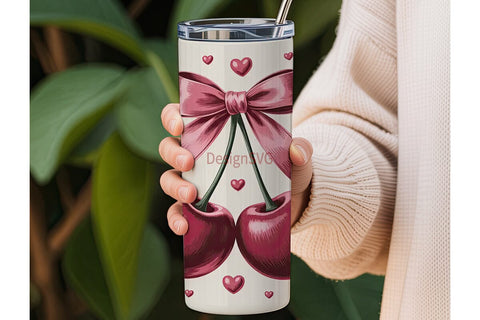 Pink Cherry Bow 20oz Tumbler Wrap Sublimation DesignSVG 
