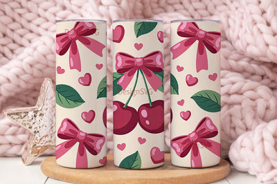 Pink Cherry Bow 20oz Tumbler Wrap Sublimation DesignSVG 