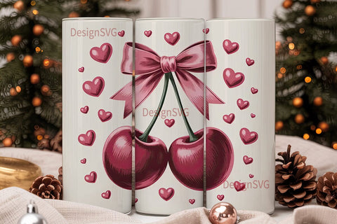 Pink Cherry Bow 20oz Tumbler Wrap Sublimation DesignSVG 