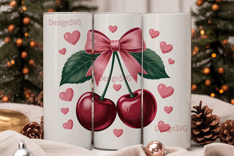 Pink Cherry Bow 20oz Tumbler Wrap Sublimation DesignSVG 