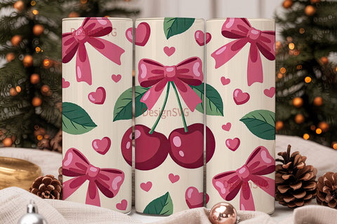 Pink Cherry Bow 20oz Tumbler Wrap Sublimation DesignSVG 