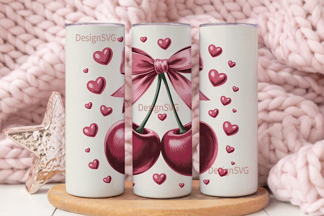 Pink Cherry Bow 20oz Tumbler Wrap Sublimation DesignSVG 