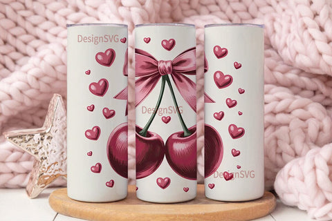 Pink Cherry Bow 20oz Tumbler Wrap Sublimation DesignSVG 