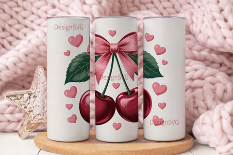 Pink Cherry Bow 20oz Tumbler Wrap Sublimation DesignSVG 