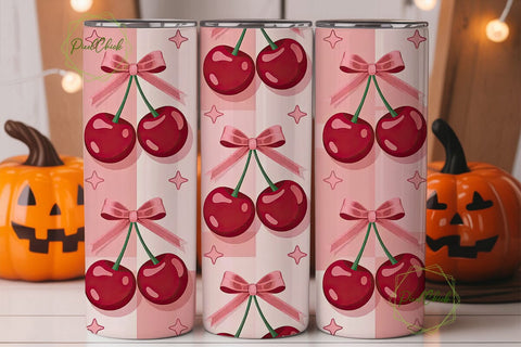 Pink Cherry Check Tumbler Wrap Sublimation PixelChick 