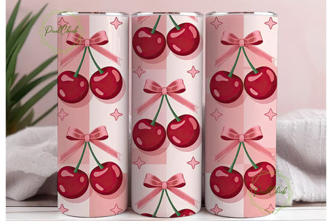 Pink Cherry Check Tumbler Wrap Sublimation PixelChick 