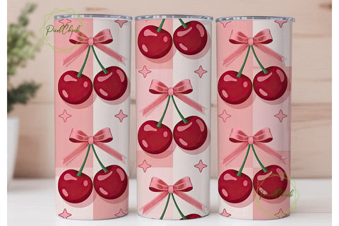 Pink Cherry Check Tumbler Wrap Sublimation PixelChick 