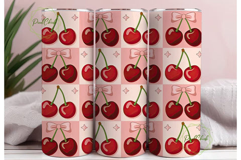 Pink Cherry Check Tumbler Wrap Sublimation PixelChick 
