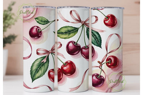 Pink Cherry Watercolor 20oz Tumbler Wrap Sublimation PixelChick 