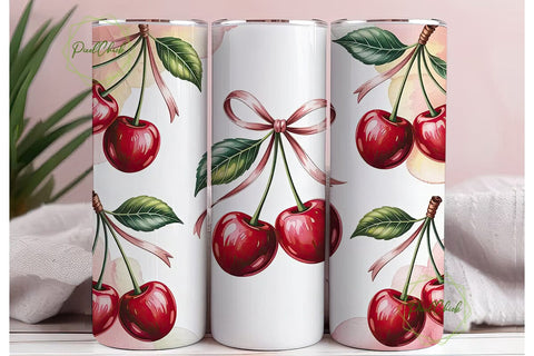 Pink Cherry Watercolor 20oz Tumbler Wrap Sublimation PixelChick 