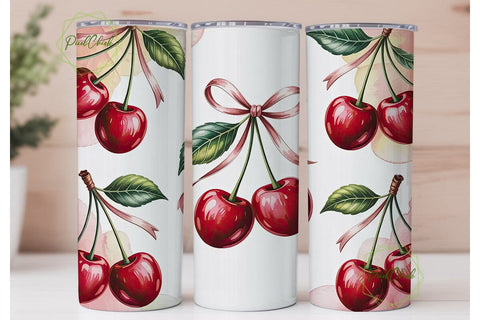 Pink Cherry Watercolor 20oz Tumbler Wrap Sublimation PixelChick 
