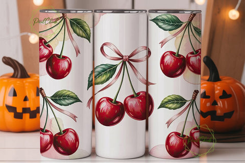 Pink Cherry Watercolor 20oz Tumbler Wrap Sublimation PixelChick 