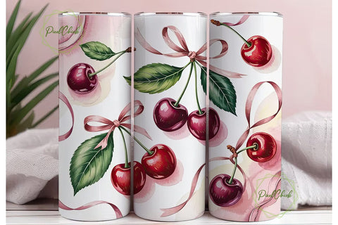 Pink Cherry Watercolor 20oz Tumbler Wrap Sublimation PixelChick 