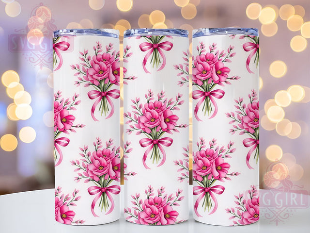 Pink Chinoiserie Grandmillennial Tumbler, Chinoiserie Pattern, Grand Millennial Style, 20Oz Sublimation Wrap, Elegant Ribbon Art, Vintage Floral Texture, Tumbler Sublimation Sublimation SvggirlplusArt 