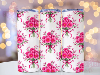 Pink Chinoiserie Grandmillennial Tumbler, Chinoiserie Pattern, Grand Millennial Style, 20Oz Sublimation Wrap, Elegant Ribbon Art, Vintage Floral Texture, Tumbler Sublimation Sublimation SvggirlplusArt 