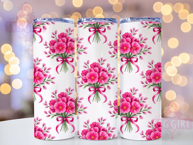 Pink Chinoiserie Grandmillennial Tumbler, Chinoiserie Pattern, Grand Millennial Style, 20Oz Sublimation Wrap, Elegant Ribbon Art, Vintage Floral Texture, Tumbler Sublimation Sublimation SvggirlplusArt 