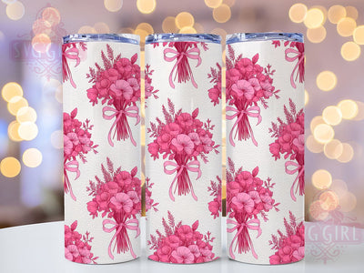 Pink Chinoiserie Grandmillennial Tumbler, Chinoiserie Pattern, Grand Millennial Style, 20Oz Sublimation Wrap, Elegant Ribbon Art, Vintage Floral Texture, Tumbler Sublimation Sublimation SvggirlplusArt 