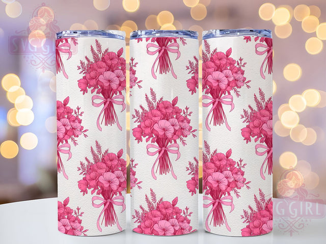 Pink Chinoiserie Grandmillennial Tumbler, Chinoiserie Pattern, Grand Millennial Style, 20Oz Sublimation Wrap, Elegant Ribbon Art, Vintage Floral Texture, Tumbler Sublimation Sublimation SvggirlplusArt 