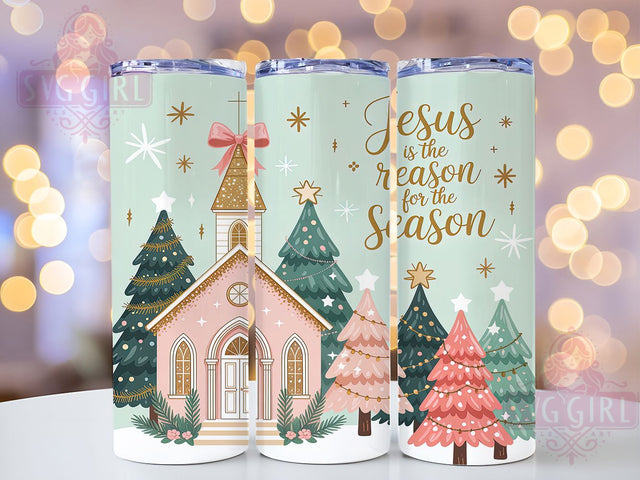 Pink Christian Christmas Tumbler, Pink Preppy Holiday Art, Jesus Is The Reason, Faith Based Christmas Graphic, Elegant Holiday Pattern, 20oz Tumbler, Sublimation Design Sublimation SvggirlplusArt 