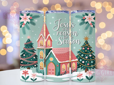 Pink Christian Christmas Tumbler, Pink Preppy Holiday Art, Jesus Is The Reason, Faith Based Christmas Graphic, Elegant Holiday Pattern, 20oz Tumbler, Sublimation Design Sublimation SvggirlplusArt 