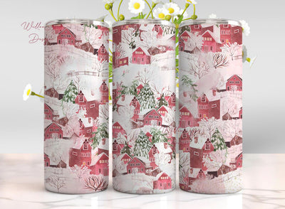 Pink Christmas 20 oz Skinny Tumbler Sublimation Design Digital Download PNG Instant Digital, Holidays Christmas Tumbler Pink Retro Christmas Sublimation WillowSageDesign 