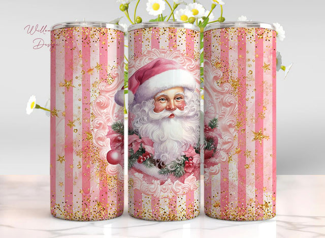 Pink Christmas 20 oz Skinny Tumbler Sublimation Design Digital Download PNG Instant Digital, Holidays Christmas Tumbler, Pink Santa Tumbler Sublimation WillowSageDesign 