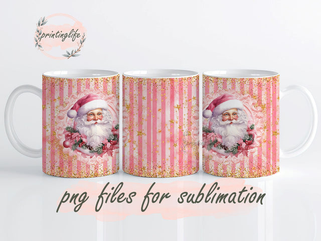 Pink Christmas 20 oz Sublimation Design Digital Download PNG Instant Digital, Holidays Christmas Mug, Pink Santa PNG Sublimation PrintingLife 