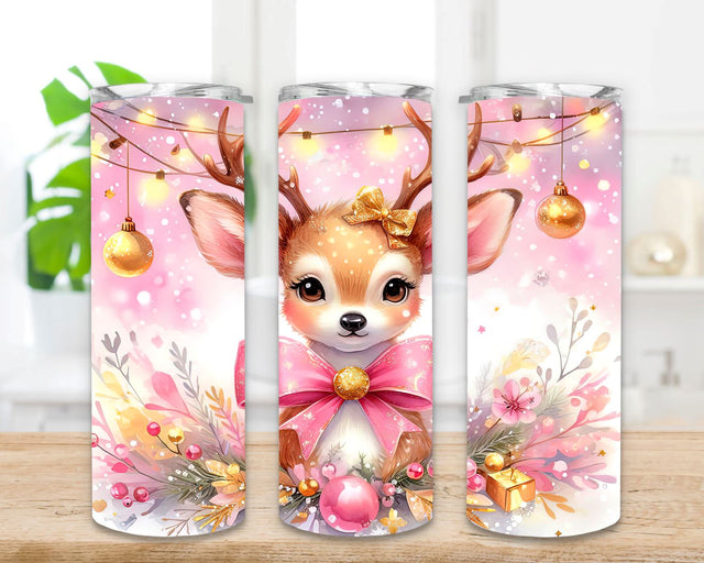 Pink Christmas 20 oz Tumbler Wrap Baby Deer PNG Seamless Sublimation Design Instant Digital Download Sublimation SvggirlplusArt 