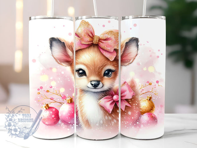 Pink Christmas 20 oz Tumbler Wrap Baby Deer PNG Seamless Sublimation Design Instant Digital Download Sublimation ToriDesigns 
